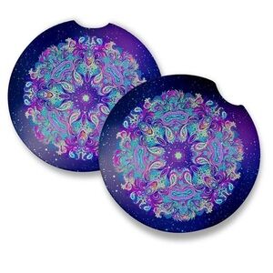 ✨BNWT - Mandala Car Coasters - Set of 2 - 2.56” with Rubber Backing✨